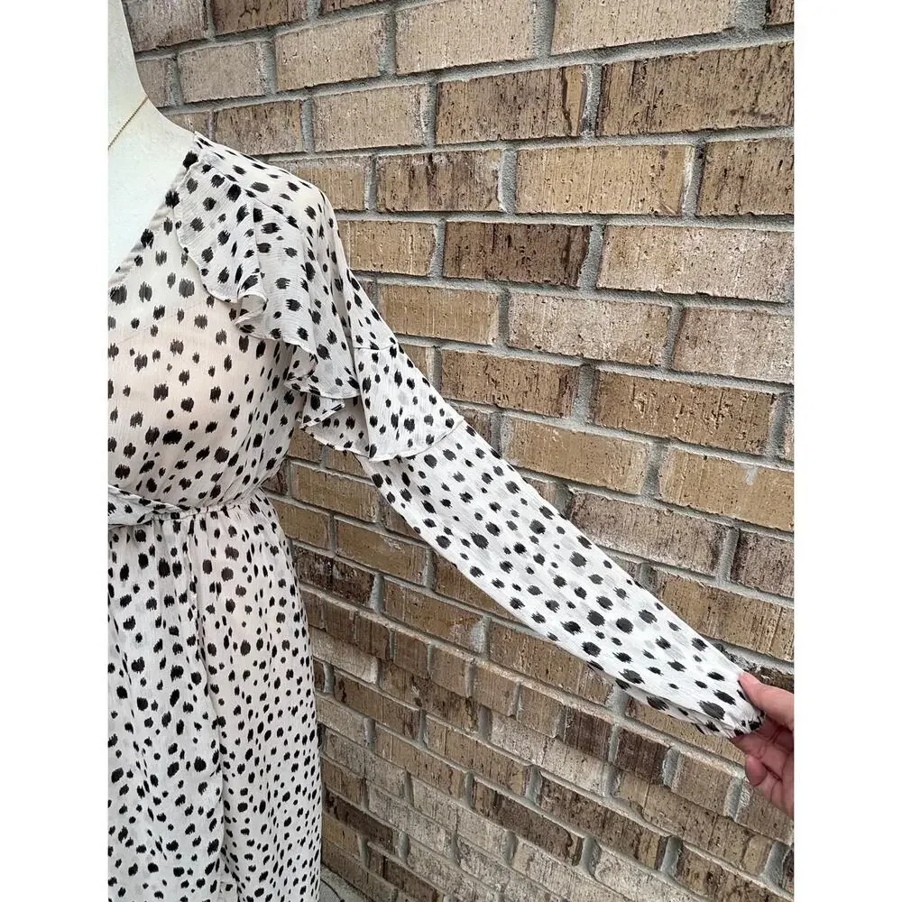 Living Doll Dalmatian Print Ruffle Sleeve Midi Dress Womens Flowy Boho Sz M - Picture 4 of 14